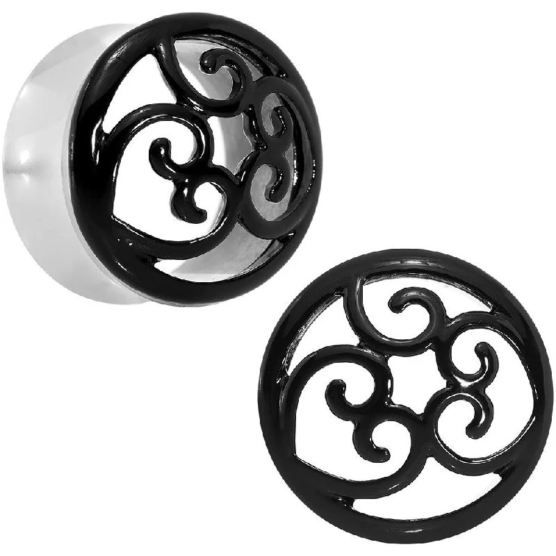 20mm Steel Black Filigree Duet Heart Saddle Plug Set