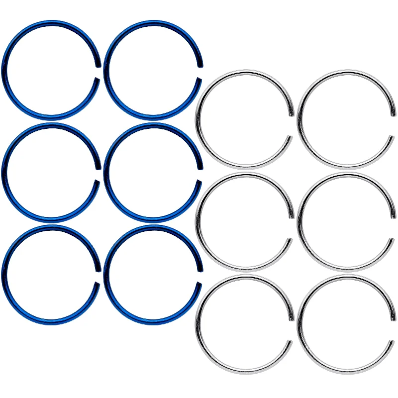 22 Gauge 5/16 Blue Anodized Steel Seamless Nose Hoop Set of 12