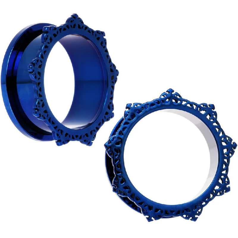 25mm Blue PVD Filigree Frame Screw Fit Tunnel Plug Set