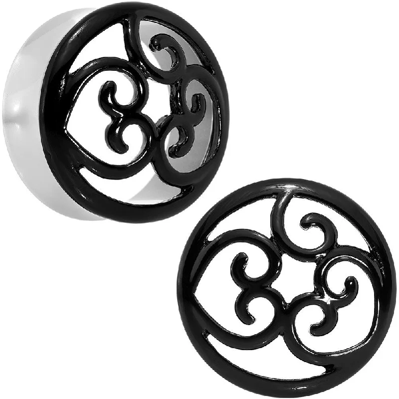 26mm Steel Black Filigree Duet Heart Saddle Plug Set