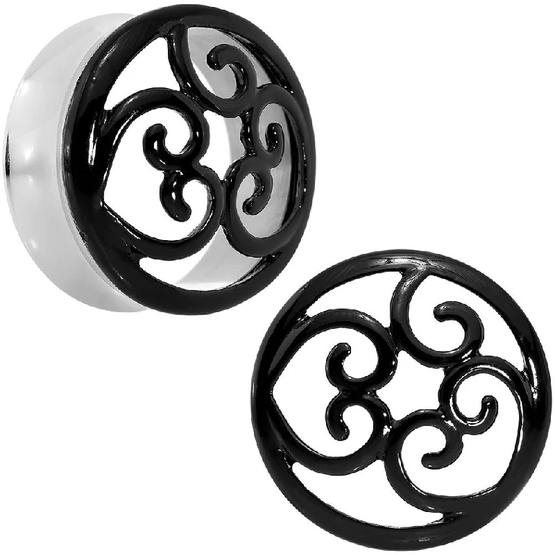 28mm Steel Black Filigree Duet Heart Saddle Plug Set