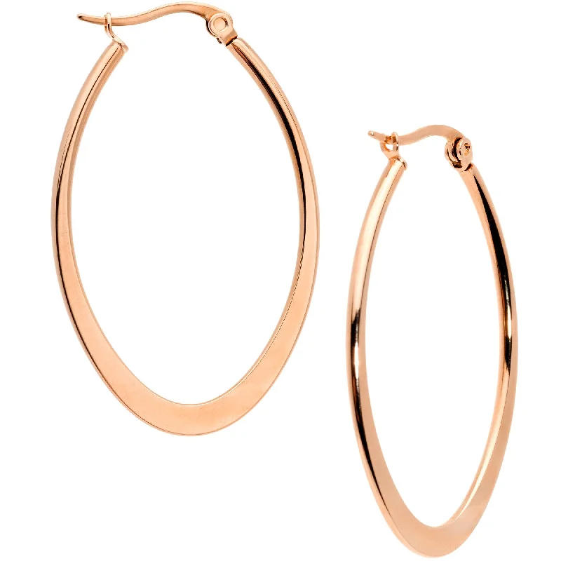 40mm Rose Gold Tone PVD Stainless Steel Oval Hoop Earrings