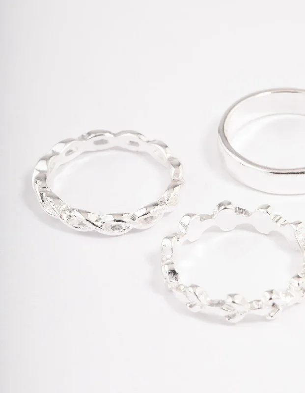 Silver Plain & Twisted Ring Pack