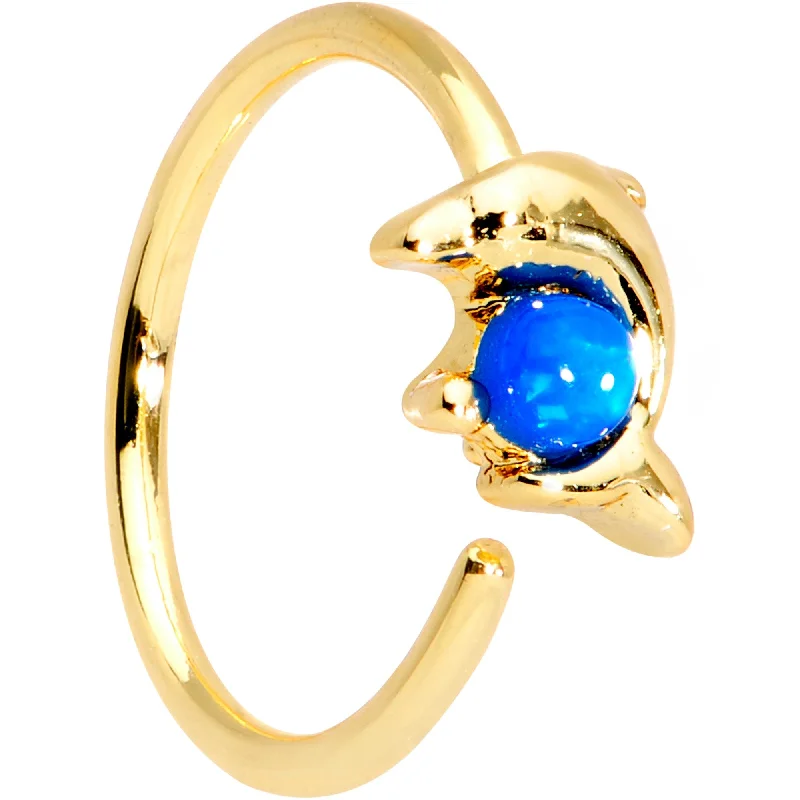 20 Gauge Blue Gem Gold Tone Anodized Dolphin Seamless Circular Ring