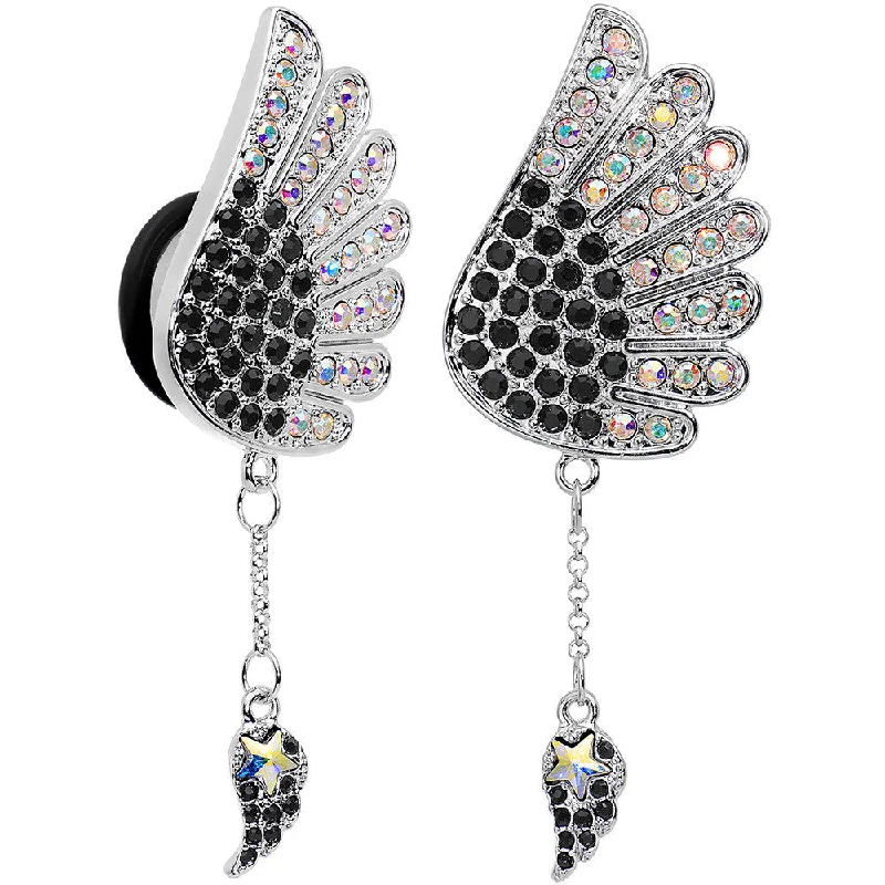 5/8 Aurora Black Gem Arial Angel Wings Dangle Plug Set