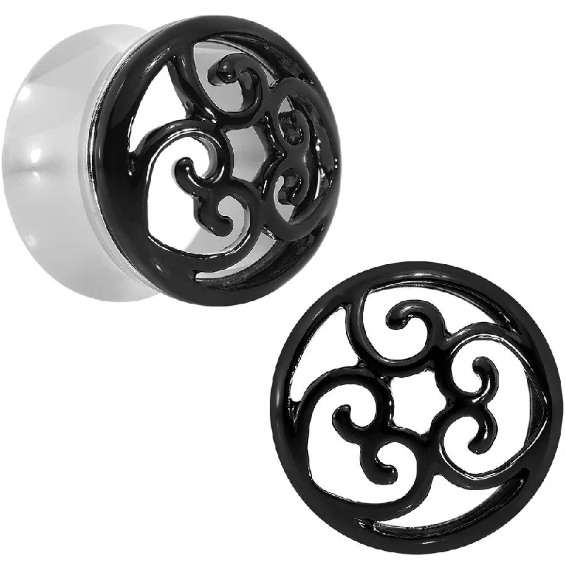 5/8 Steel Black Filigree Duet Heart Saddle Plug Set