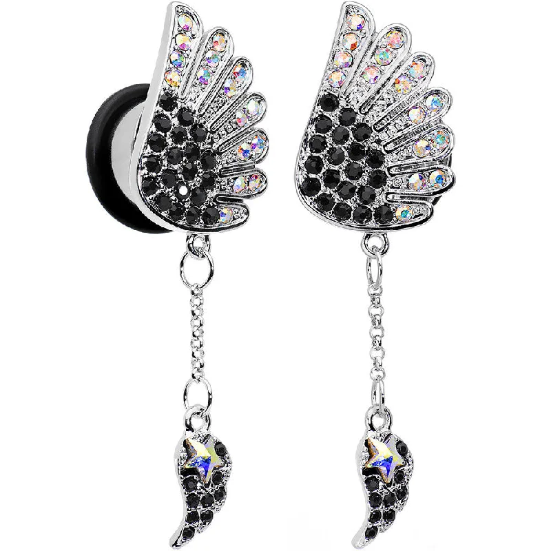 9/16 Aurora Black Gem Arial Angel Wings Dangle Plug Set