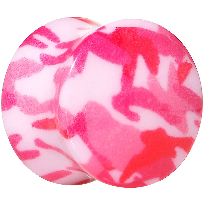 9/16 Pink Acrylic Take Cover Camouflage Double Flare Saddle Plug