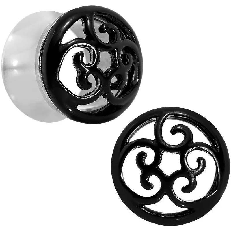 9/16 Steel Black Filigree Duet Heart Saddle Plug Set