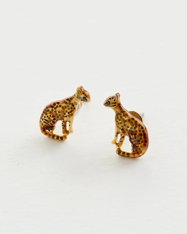 Enamel Bengal Cat Stud Earrings