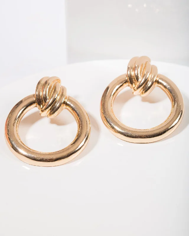 Gold Knotted Door Knocker Earrings