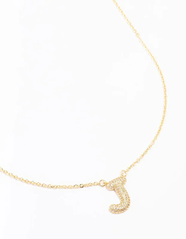 Gold Plated Pave Letter J Necklace