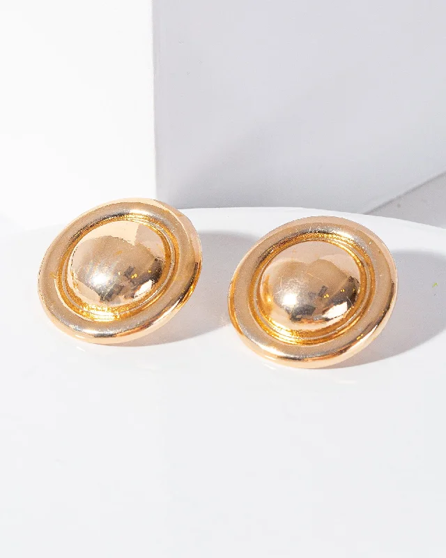 Gold Textured Button Stud Earrings