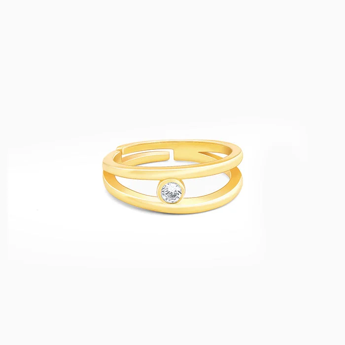 Golden Elliptical  Zirconia Ring