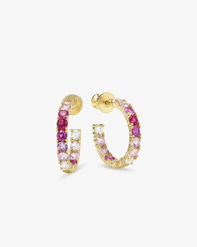 Heiress Ombré Hoops .75"" - Gold|Pink Sapphire Ombré