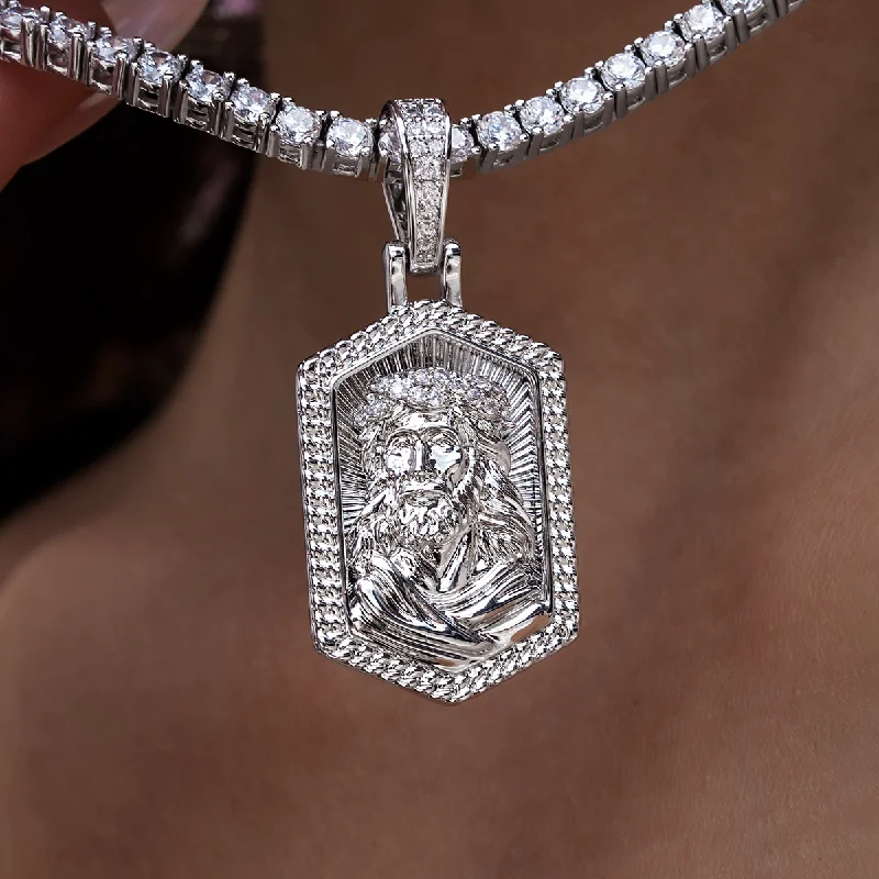 Icon Jesus Pendant in White Gold