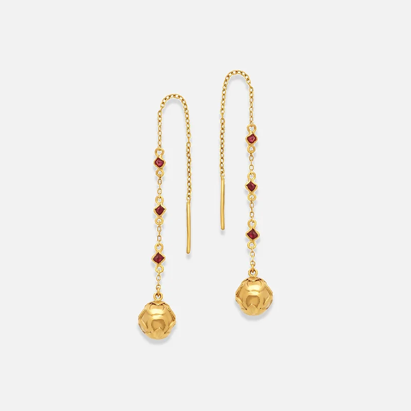 Maala Bead Red Spinel Drop Earrings