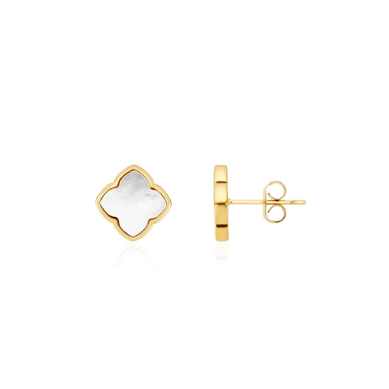 Pearl Clover Stud Earrings (Gold)