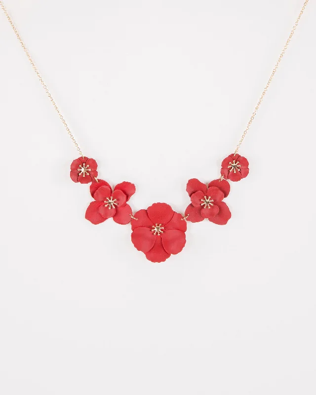 Red Statement Flower Necklace