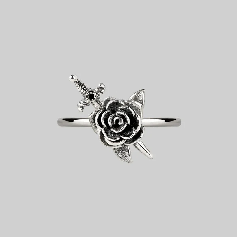 RHAPSODY. Dagger Through Rose Ring - Silver