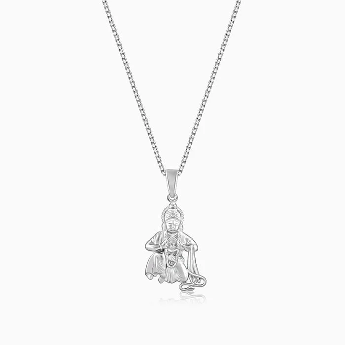 Silver Bhakta Hanuman Pendant with Box  Chain For Him