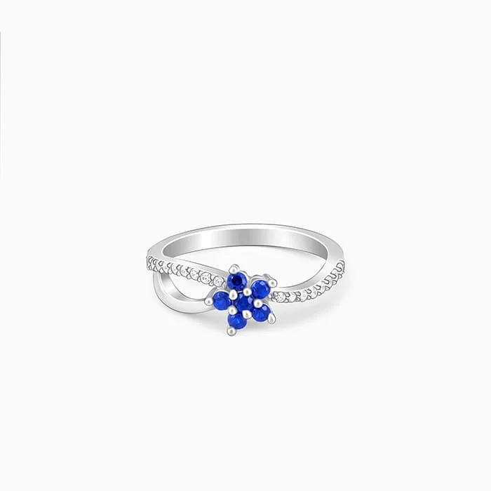 Silver Blue Floral Ring