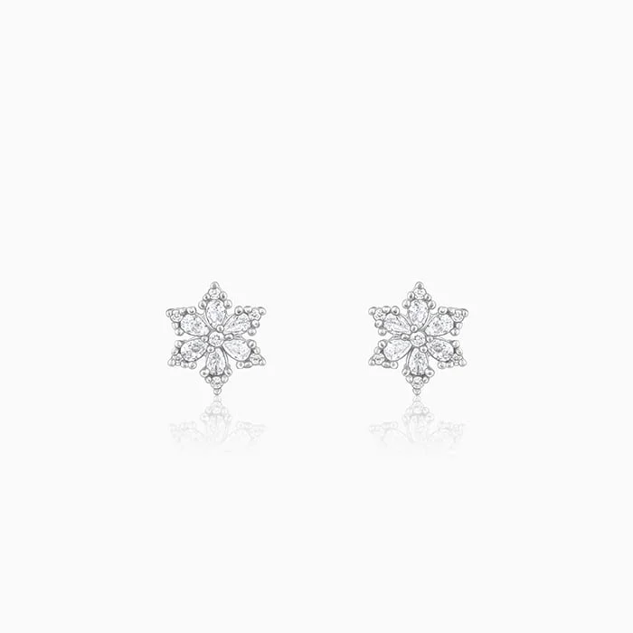 Silver Flowery Snowflake Studs