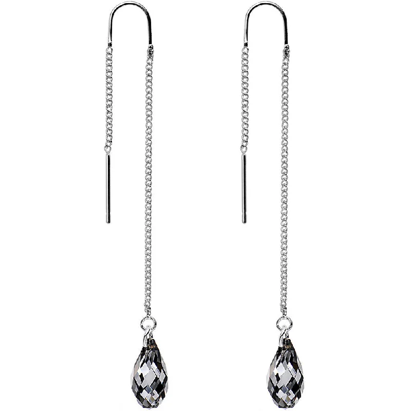 Silver Night Drop Threader Earrings Created with Crystals