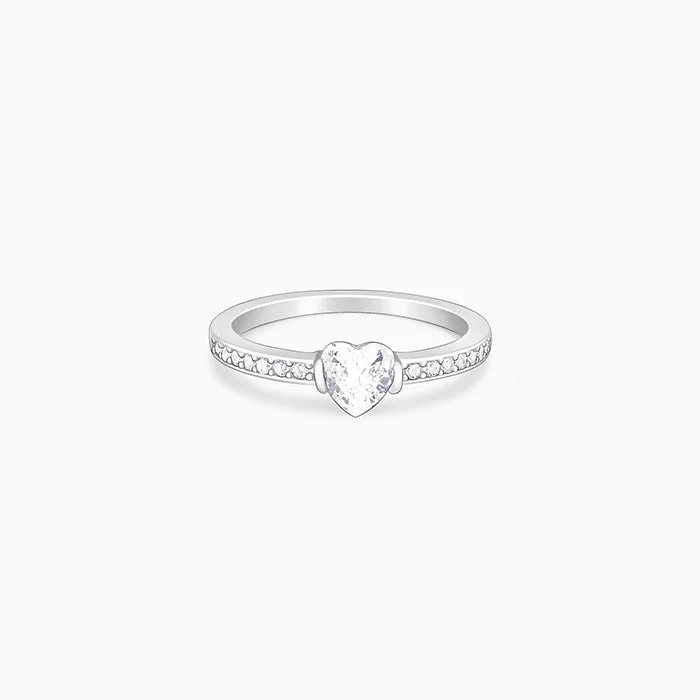 Silver Zircon Heart Set In Shine Ring