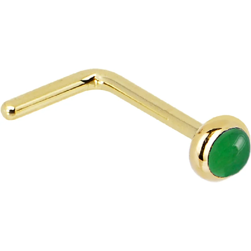 Solid 14KT Yellow Gold 2mm Jade Nose Ring