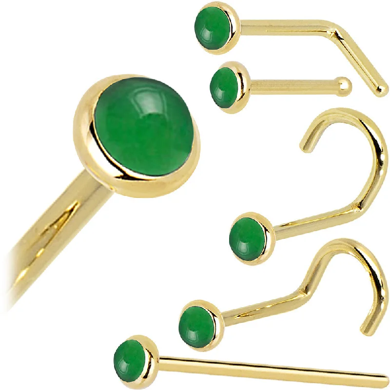 Solid 14KT Yellow Gold 2mm Jade Nose Ring