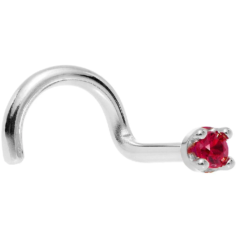 Solid 18KT White Gold 1.5mm Diamond Cut Genuine Ruby Nose Ring