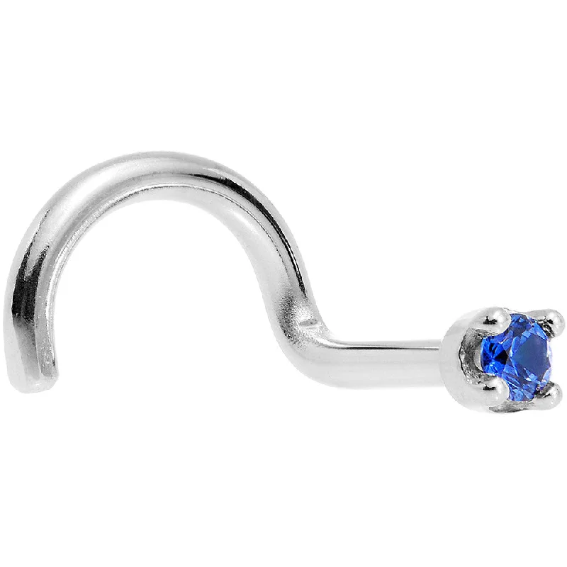 Solid 18KT White Gold (September) 1.5mm Genuine Blue Sapphire Nose Ring