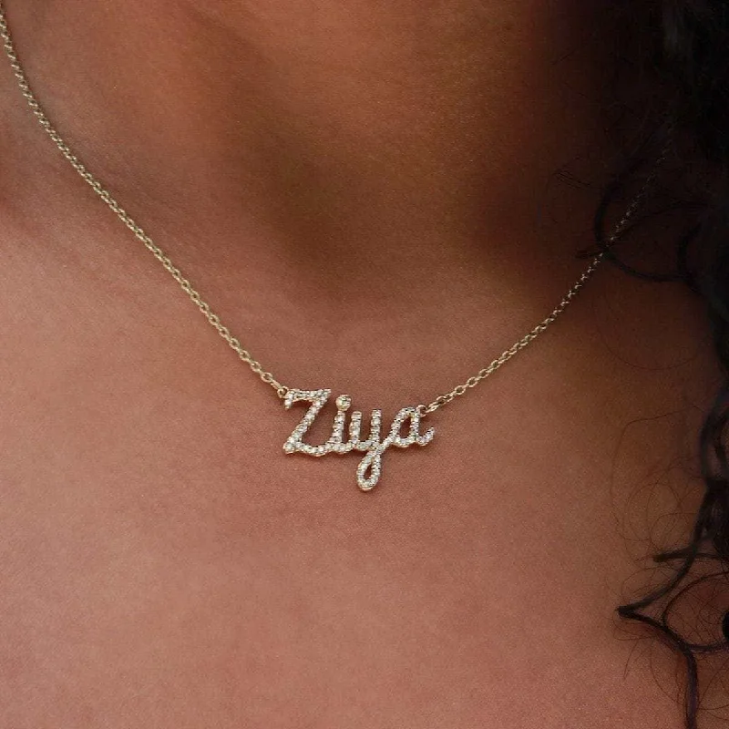 Solid Gold Script Font Necklace