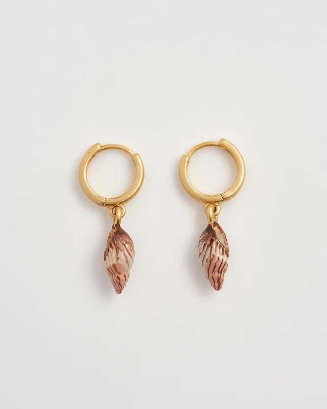 Spiral Shell Worn Gold Huggie Hoops