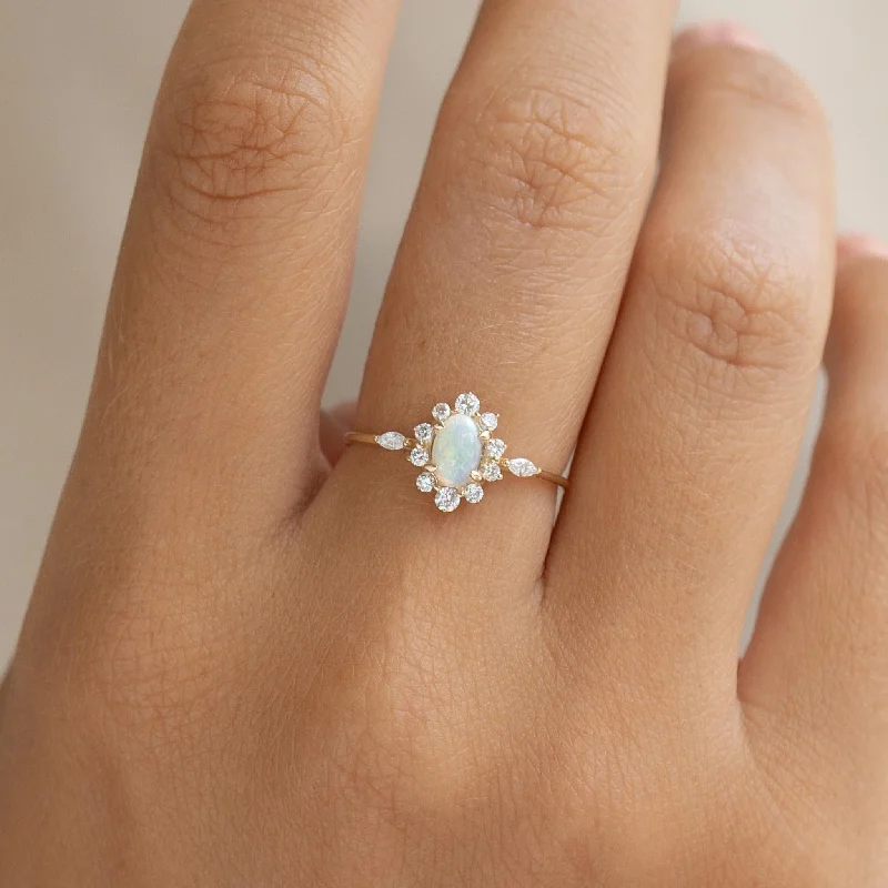 Sunburst Opal Halo Ring - Solana