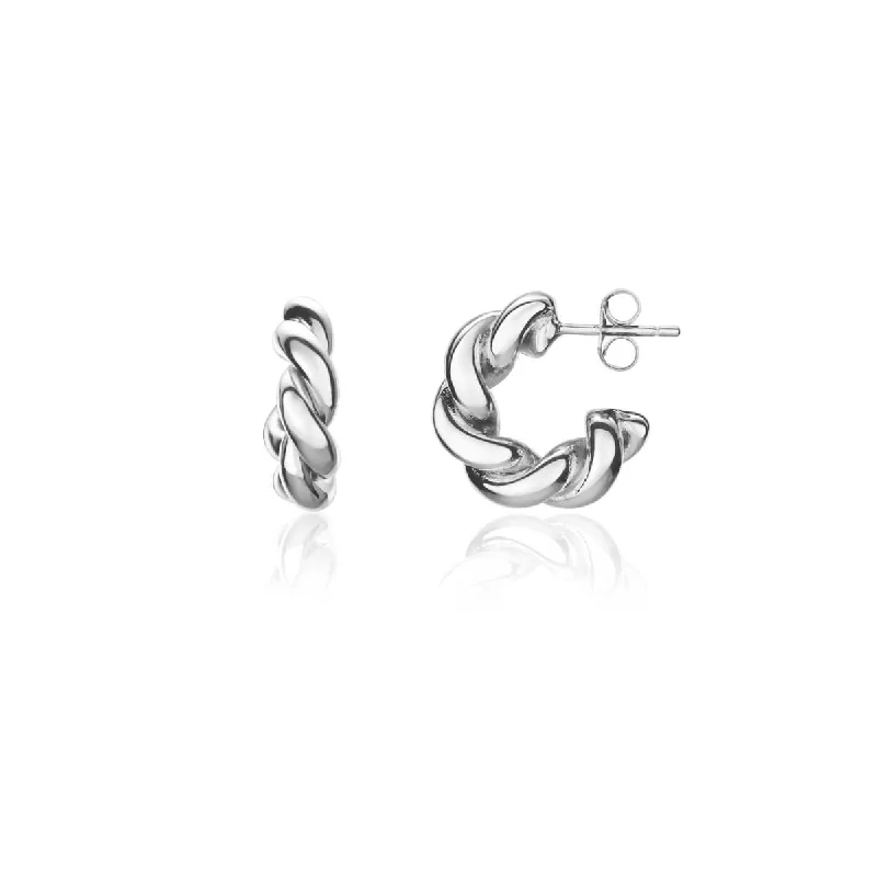 Twisted Huggie Hoop Earrings (Silver)