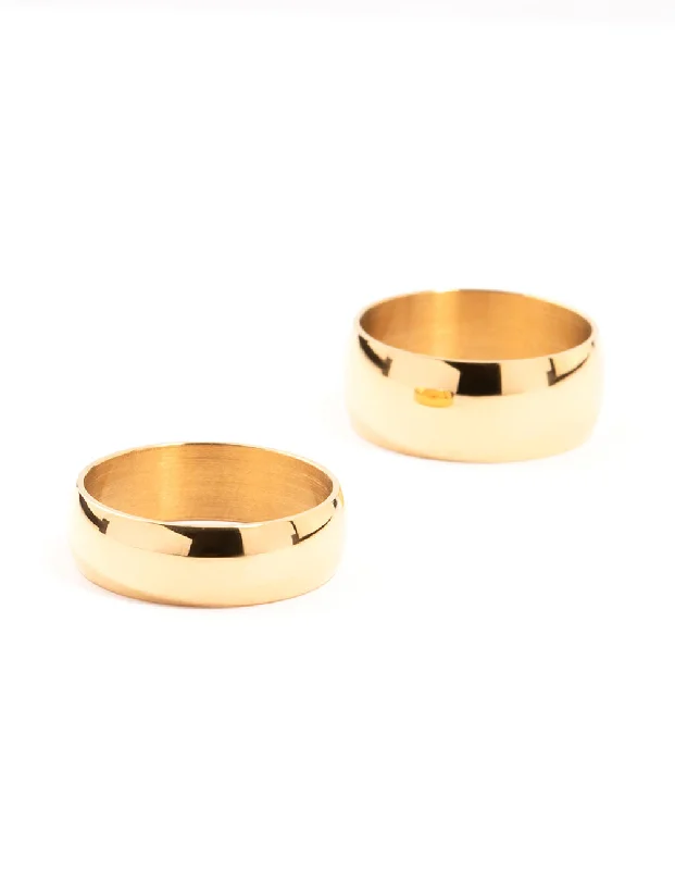 Gold Plated Stainless Steel Stacking Rings 2-Pack