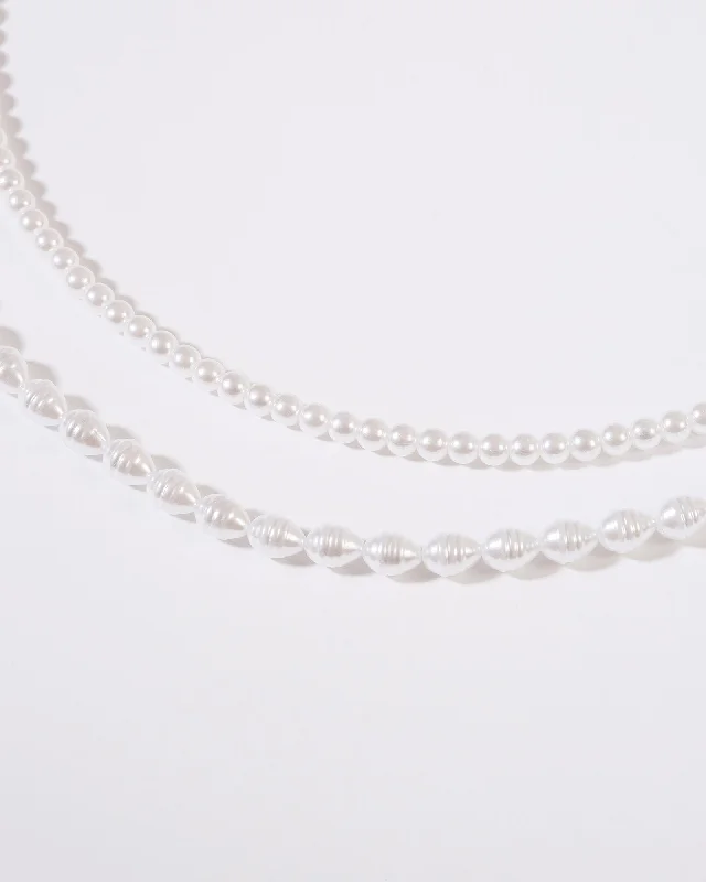 White Pearl Beads Layered Necklace