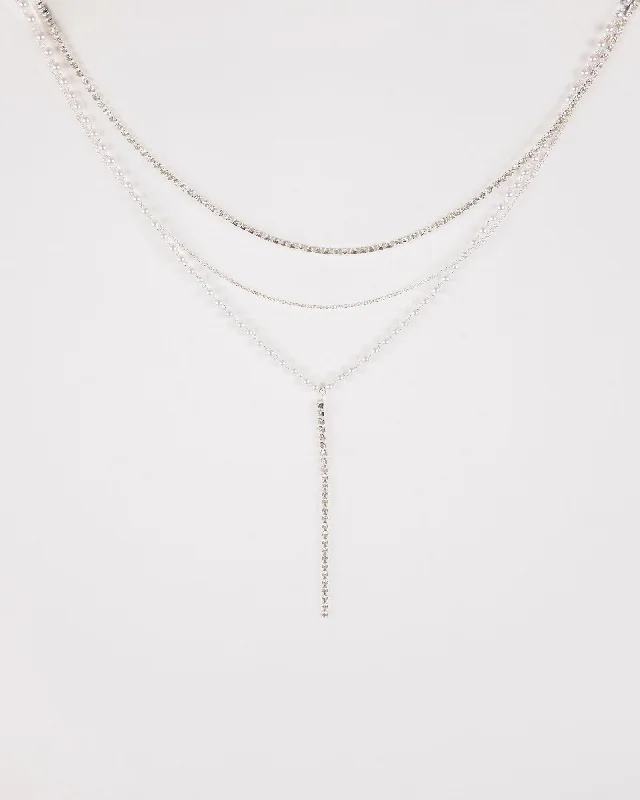 White Triple Layered Pearl & Crystals Necklace