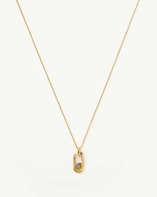 Zenyu Link Gemstone Ovate Pendant Necklace | 18k Gold Plated/Labradorite